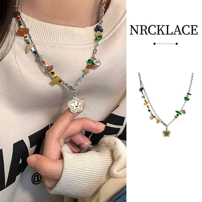 Colourful Flower Smiley Necklace Collarbone Chain Cheerful Women Accessory
