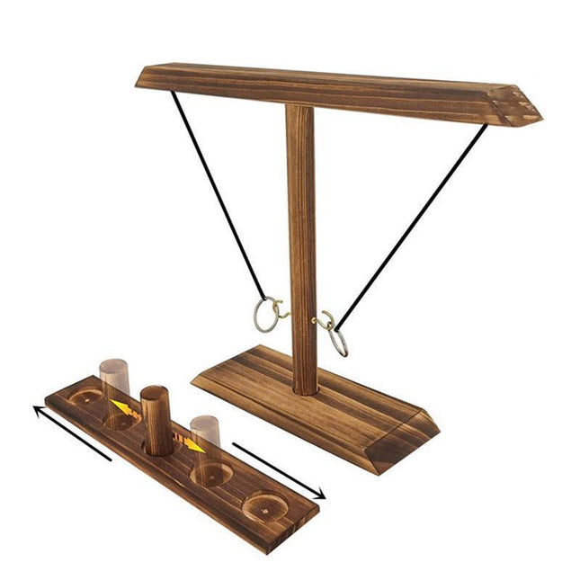 Wooden Hook and Ring Toss Game Shot Ladder for 2 People Party Bar Drinking Toy - Aimall