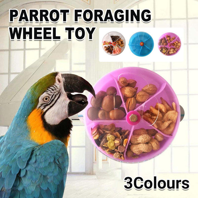 Parrot Foraging Toy Bird Chew Wheel Food Dispenser Divider Box Cage Accessory