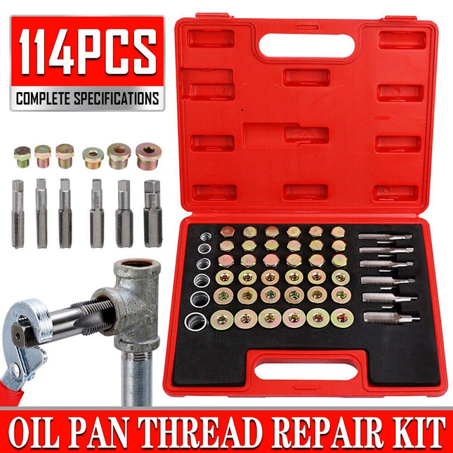 114pc Oil Pan Thread Repair Kit Sump Gearbox Drain Plug Tool Set M13 - M22 - Aimall
