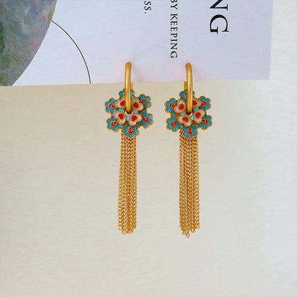 New Chinese Tassel Heart Flower Earrings Women Elegant Dangle Drop Fashion