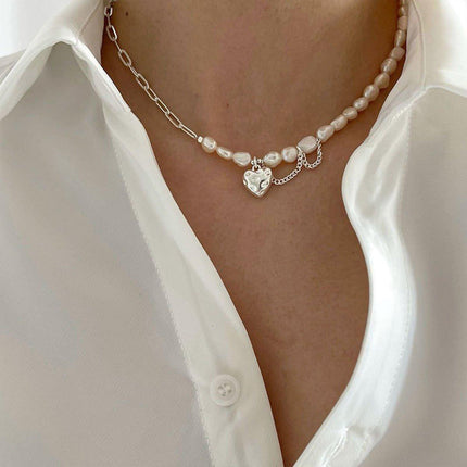 Sweet Love Heart Necklace Tassel Chain Asymmetric Collarbone Jewelry for Women