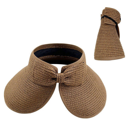 Women Roll Up Sun Visor Wide Brim Straw Hat Summer Foldable UV Protection Cap
