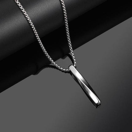 Gold Silver Black Rectangle Pendant Necklace Men Trendy Simple Stainless Chain - Aimall