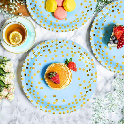 Bronzing Polka Dot Blue Suit Polka Dot Birthday Tableware Disposable High-end Dinner Plate