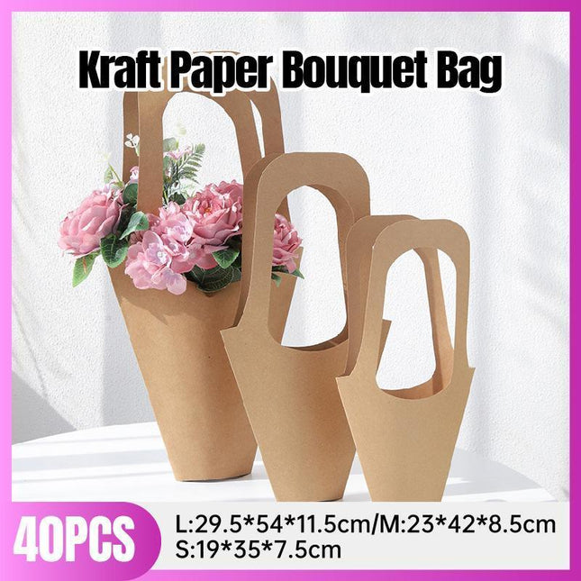 40pcs Kraft Paper Bouquet Bags Handheld Gift Valentine's Day Flower Packaging