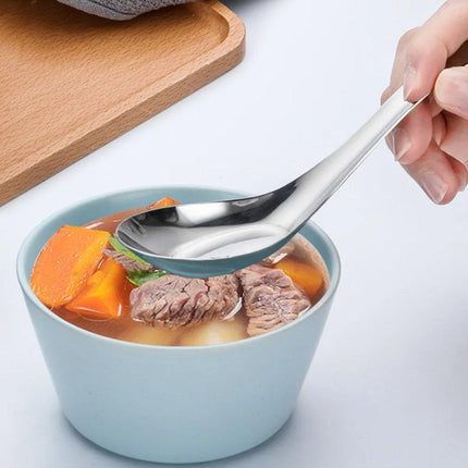 10pcs Stainless Steel Flat Bottom Spoon Household Kitchen Dining Soup Spoon Set