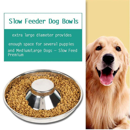 2pcs Stainless Steel Dog Cat Slow Feeder Pet Food Bowl Non-Slip Stop Eating Dish