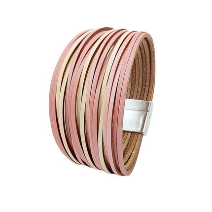 Multiple Gradient Leather Wristband Bracelet Bangle Magnetic Clasp Bracelet - Aimall