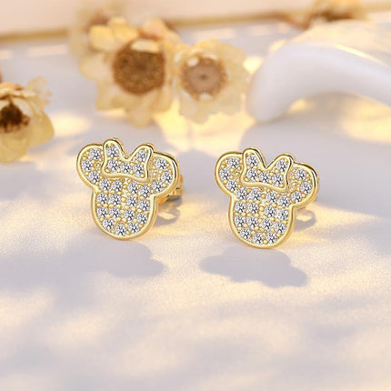 Cute Mouse Girls Clear Crystal Earrings Iced Out Cute Lady's Gift Accessory - Aimall