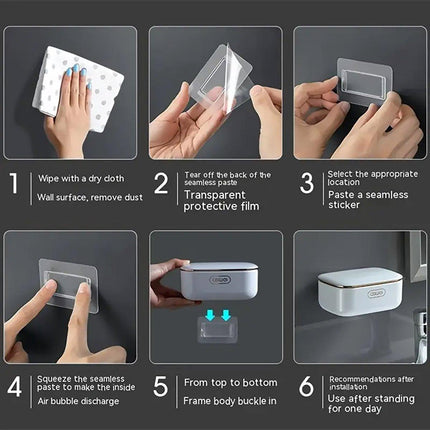 Household Wall Mounted Soap Box With Lid Drainage Non Punch Bathroom Storage Box