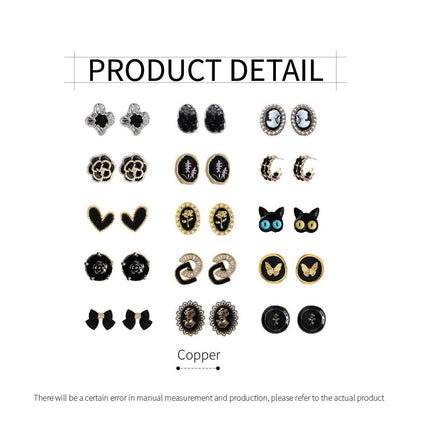 Vintage Black Stud Earrings Women Retro Style Dripping Oil Fashion Jewelry