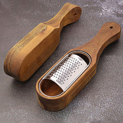 Premium Stainless Steel Cheese Grater with Acacia Wood Handle Scraper Planer