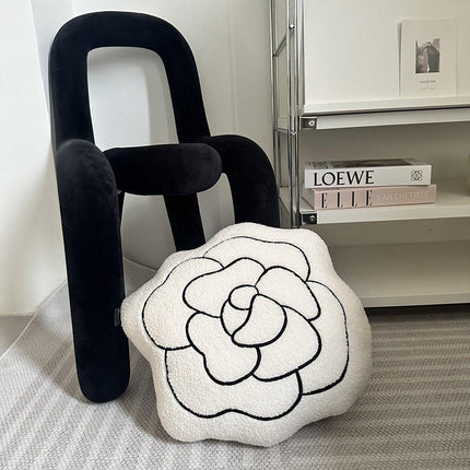 Luxury Cream Sofa Pillow Camellia Style Cushion Bed Decor Black White Design