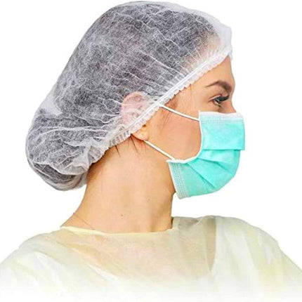 100pcs Disposable Non Woven Hairnet Caps for Food Service Kitchen Work Use