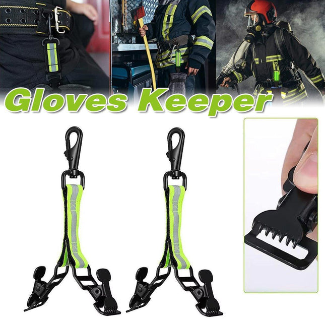 2PCS Green Firefighter Glove Holder Double Clip Reflective Strap Easy Hang Nylon