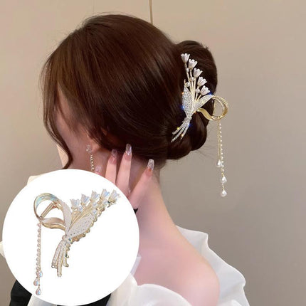 Rhinestone Pearl Butterfly Hair Clip Elegant Girls Hair Claws Hair Accessories - Aimall