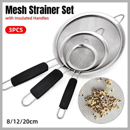 3pcs Stainless Steel Strainer Sifter for Soya Milk Flour Tea Juice Leak Proof
