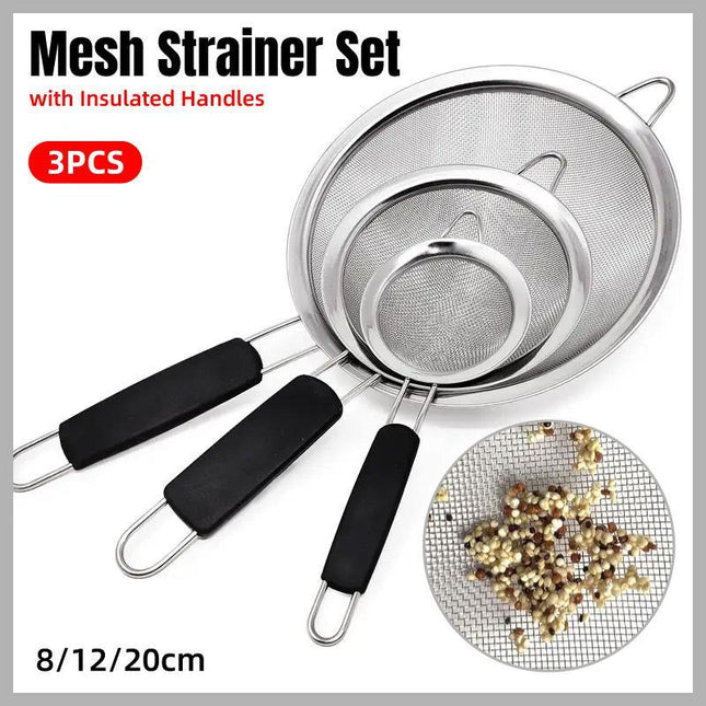3pcs Stainless Steel Strainer Sifter for Soya Milk Flour Tea Juice Leak Proof