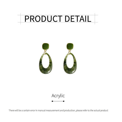 Retro Glossy Green Resin Earrings Women Fashion Round Dangle Jewelry Gift