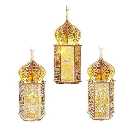 Eid Mubarak Muslim LED Night Light Ramadan Lamp Decor Lights Wooden Lantern - Aimall