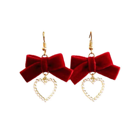 Red Flower Heart Zircon Earring Stud Wedding Party Drop Dangle Jewelry Christmas - Aimall