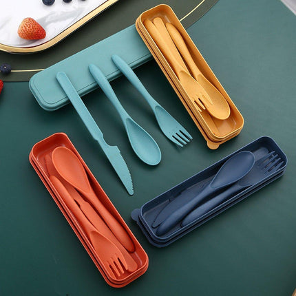 8 Sets Cutlery Wheat Straw Reusable Spoon Fork Knife Travel Portable Tableware