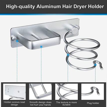 Wall Mounted Hair Dryer Holder Bathroom Storage Rack Curling Iron Organizer