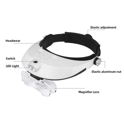 Headband Headset Head LED Lamp Light Jeweler Magnifier Magnifying Glass Loupe - Aimall