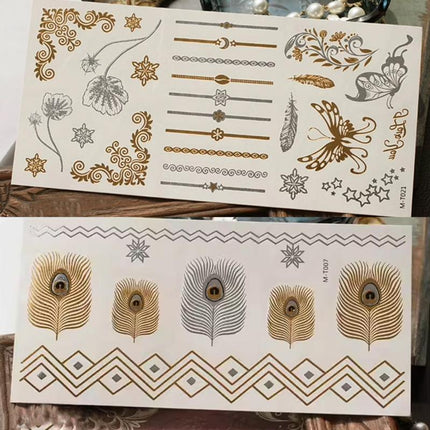 Women Lady Metallic gold silver color boho arm Body Temporary Tattoo Sticker Art - Aimall