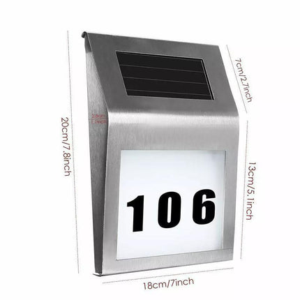 Solar Powered House Number LED Light Stainless Steel Address Signs Wall Lamps - Aimall