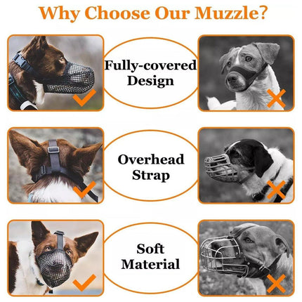 2PCS Adjustable Mesh Pet Dog Muzzle Mask Mouth Cover No Bite Strap Mouth Cover