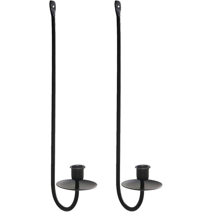 2PCS Black Metal Wall Mounted Iron Candlestick Holder L Shape Modern Home Decor