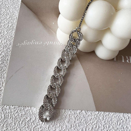 Stylish Silver Cuban Chain Bracelet Rhinestone Peplum Design Women Jewelry