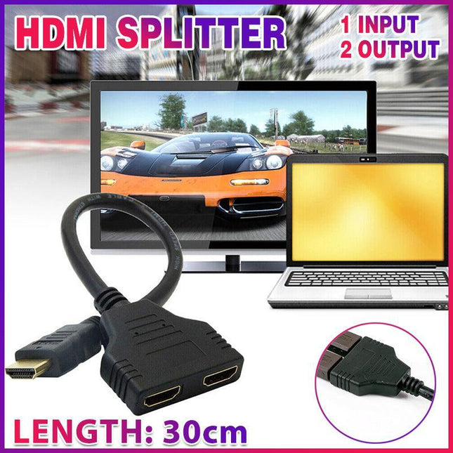 HDMI Splitter 1 In 2 Out Cable Adapter Converter 1080 Multi Display Duplicator - Aimall