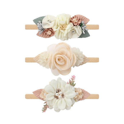 3X Baby Girl Cute Nylon Headband Flower Headwrap Elastic Turban Bows for Newborn