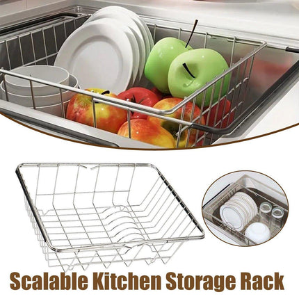 Stainless Steel Sink Draining Basket Telescopic Dish Rack Kitchen Storage Holder