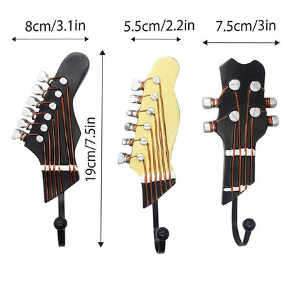3pcs Guitar Theme Decorative Hooks Wall Mounted Hooks for Home and Office Use