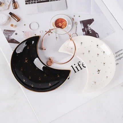 Moon Shaped Decorative Plate Fruit Tray Jewelry Storage Rack Dip Saucer for Home