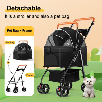 Foldable 2 in 1 Pet Stroller for Outdoor Travel Outing Lightweight Pet Carrier