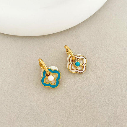 New Chinese Style Multi-Wear Natural Shell Four-Leaf Clover Earrings for Women