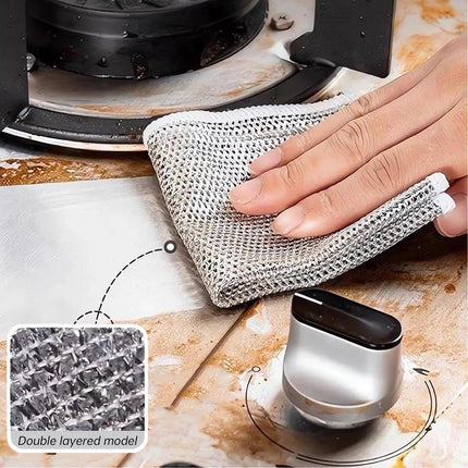 10PCS Double Layer Dishcloth Non-stick Oil Kitchen Cleaning Cloth Metal Fiber