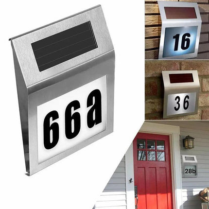 Solar Powered House Number LED Light Stainless Steel Address Signs Wall Lamps - Aimall