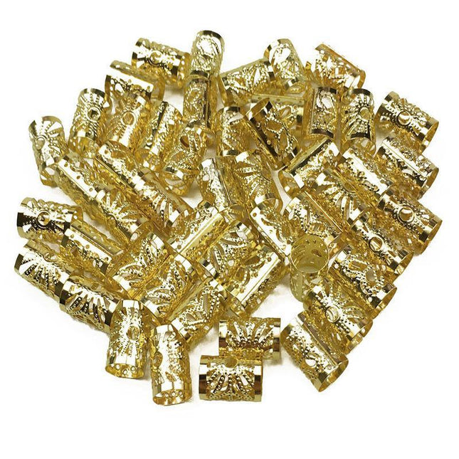 Dreadlock Hair Braid Cuff Clips Bead Ring Wrap Adjustable Jewellery Gold Set 40x - Aimall