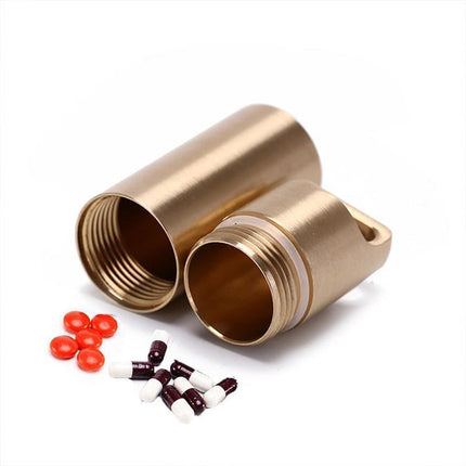 Waterproof Pill Box Case Bottle Brass Container Keyring Medicine Capsule Holder - Aimall
