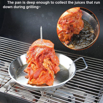 Stainless Steel BBQ Rotisserie Pan Kit Accessories with 3 Removable Iron Skewers