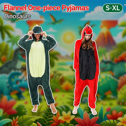Dinosaur Cartoon Flannel Pajamas One Piece Fall Winter Homewear Sleepwear