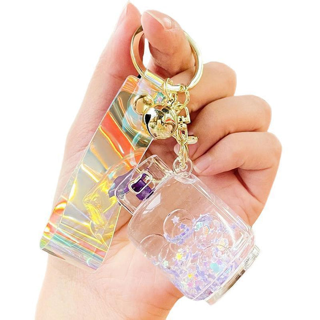 Quicksand Keychain Liquid Oil Keyring Bag Pendant Floating Peal Keyring - Aimall