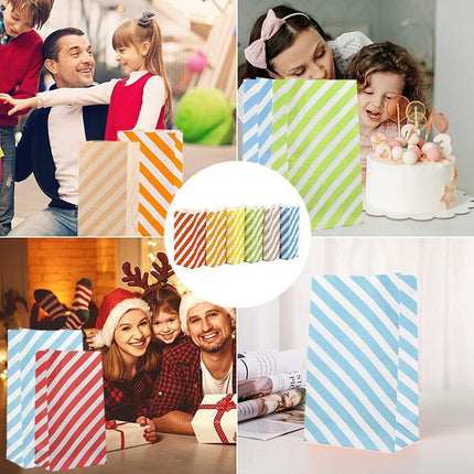 100X Colourful Plaid Kraft Paper Bag Candy Cookie Snack Cake Gift Bags 13*8*24CM - Aimall