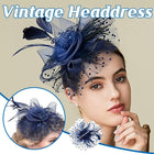 Blue Vintage Bridal Headdress Feather Flower Mesh Hair Accessories for Cheongsam